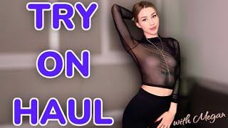 4K Transparent TOPS  SeeThrough Try On Haul At Home l With Megan 💜 [upl. by Aikyt]