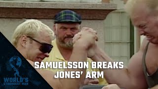 The World’s Strongest Man Classics 1995 Samuelsson breaks Jones’ arm [upl. by Hopfinger]