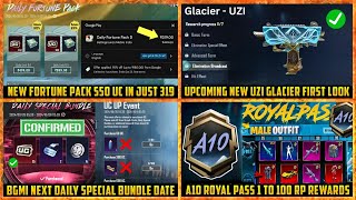 🔴 NEW DAILY FORTUNE PACK in BGMI  Uzi GLACIER Complete Look  A10 Royal pass 1 to 100 rp rewards [upl. by Wilhelmina]