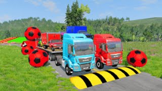 Flatbed Trailer Cars Transportation with Truck  Car vs Speed Bump BeamNGDrive McQueenAlien [upl. by Macmullin]