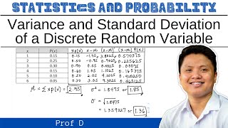 VARIANCE AND STANDARD DEVIATION OF A DISCRETE RANDOM VARIABLE  PROF D [upl. by Mikel970]