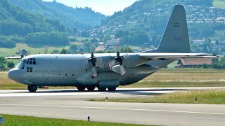 Swedish Air Force Lockheed C130 Hercules Landing amp Takeoff at Bern [upl. by Eatnod644]