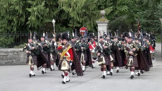 4 SCOTS Pipes amp Drums lead Balaklava Company the Royal guard out of Balmoral Estate in August 2023 [upl. by Beaumont804]