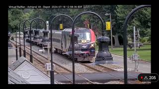 Amtrak new repaint scheme in Elkhart Indiana railcam [upl. by Eenimod]