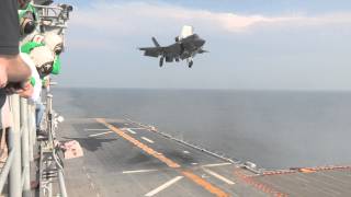 F35B fighter jet lands on USS Wasp in daytime [upl. by Stoddard]