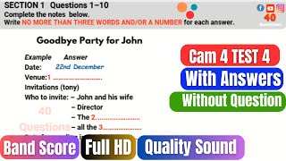 IELTS Listening Test 11122024 I Goodbye Party for John Listening I Cam 4 Test 4 Listening [upl. by Yniar]