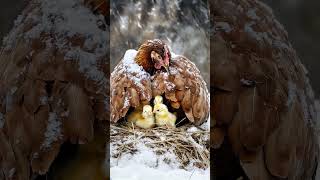 Heroic Hen Guards Chicks During Whiteout Snowstorm hen snow mother trending cute [upl. by Anuayek]