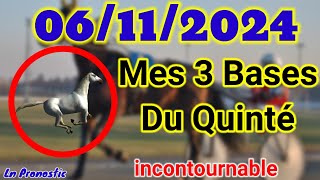 Pronostics PMU Mes 3 bases incontournable MERCREDI 06 NOVEMBRE 2024 NANTES [upl. by Faucher]