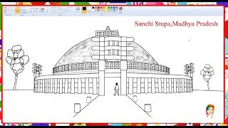 How to draw sanchi stupa  Learn By Art [upl. by Ihsir173]