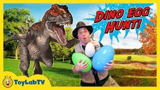 Life Size Raptor Dinosaur Chase amp Surprise Toys Egg Hunt [upl. by Zerlina456]