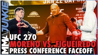 Brandon Moreno vs Deiveson Figueiredo 3 faceoff  UFC 270 press conference [upl. by Ogires]