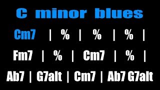 C minor Blues Jazz Backing Track  110 BPM SCROLLING CHORDS [upl. by Luebke308]