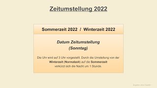 Zeitumstellung 2022  Sommerzeit 2022  Winterzeit 2022  Datum [upl. by Fernyak94]