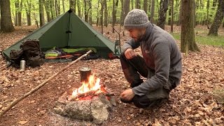 Solo Overnight Camping  Tipi Tarp Shelter Campfire Grill Cooking Knife work [upl. by Teirrah]