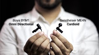 Boya M1 vs Sennheiser ME4 lavalier microphone  Omnidirectional vs Cardioid pattern [upl. by Stranger]