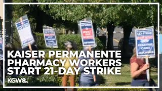 Kaiser Permanente pharmacy workers in Oregon go on 21day strike [upl. by Esiouqrut17]