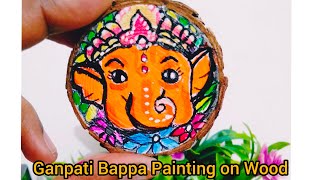 Easy Ganpati Bappa Painting On WoodMini Acrylic Painting step by step Tutorial Ganeshajiart [upl. by Bobinette]