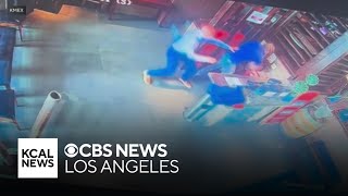 Search for the person caught on camera attacking a Los Angeles Wokcano employee [upl. by Mead]