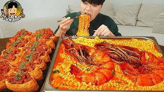 ASMR MUKBANG 직접 만든 킹블랙타이거새우 열라면 김밥 김치 유부초밥 먹방 RAMYEON amp KIMBAP MUKBANG EATING SOUND [upl. by Israel]