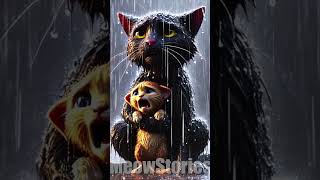 The video depicts two cats providing shelter and protection to vulnerable kittens in a rainy street [upl. by Tamarra]