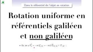 Cours de mécanique  M83  Référentiels non galiléens  rotation uniforme dans deux référentiels [upl. by Casilda]