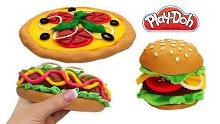 Play Doh Fast Food Compilation How to Make Hot Dog Cheeseburger Pizza Toys Crafts for Kids [upl. by Relyat955]