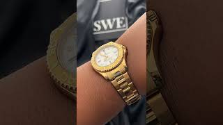 Rolex Yachtmaster Yellow Gold Mother of Pearl Diamond Serti Watch 16628 Wrist Roll  SwissWatchExpo [upl. by Arec]