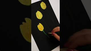 Step by Step Acrylic Painting on Black Canvas for Beginners Tulips Painting  How to paint Art Ideas [upl. by Euh776]