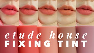 Maskproof 🤭 ETUDE FIXING TINT Swatches amp Review  에뛰드 픽싱틴트 전색상 발색 amp 리뷰 [upl. by Juxon]