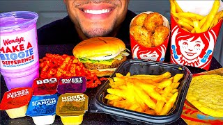 ASMR Wendys Eating Show Hot Cheetos Mukbang Jalapeño Cheese Fries Nuggets Frosty No Talking Jerry [upl. by Bergquist]