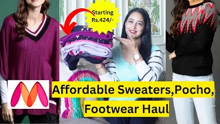 Myntra Affordable Sweaters Poncho Footwear Haul  Starting Rs424  Being Fab With Priyanka [upl. by Larimore]