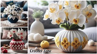 Latest crochet flower vase design model knitted with yarn Hand knitted crochet flower vase design [upl. by Mckee288]