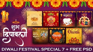 Diwali Banner Editing  Diwali 7 Festival Banner Editing  Diwali Free PSD Editable [upl. by Esenej]