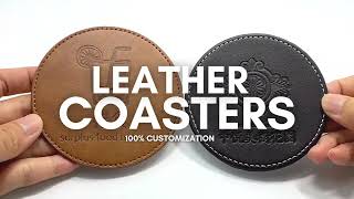 Promotional Custom Logo Debossed PU Leather Coasters for Restaurants and Hotels etc [upl. by Wilhelmine125]