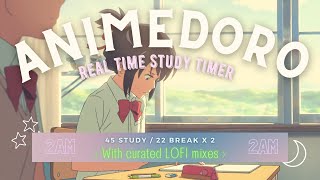 Animedoro 2hrs Real time study with relaxing Lofi and Chillhop music 4522 Pomodoro [upl. by Arlyn]