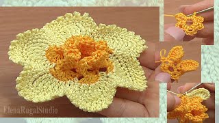 Crochet Narcissus Flower How to Part 1 of 2Crochet 3D Center With Spirals crochetflowers [upl. by Gonagle]