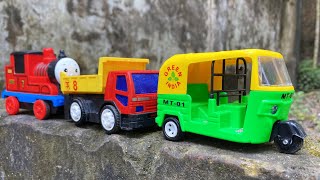 Driving Toy CNG Auto Rickshaw Train Jeep Car Ambulance Trucks amp School Bus by Hand on Outer Wall [upl. by Xylia]