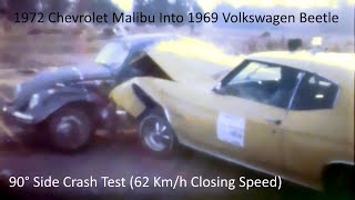 1972 Chevrolet Malibu Into 1969 Volkswagen Beetle 90° Side Crash Test 62 Kmh Closing Speed [upl. by Ruyam]