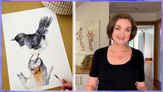 How to Paint a Willie Wagtail in Watercolor Watercolor Bird Tutorial [upl. by Rodenhouse]