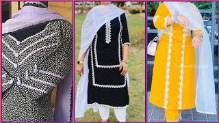 Lace design on Printed suit  Printed सूट को lace के साथ कैसे design करें  Printed suit with Lace [upl. by Buckler]