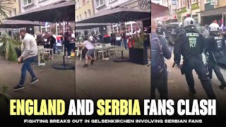 England and Serbia fans CLASH in Gelsenkirchen [upl. by Nollahs653]