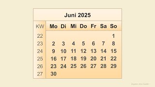 Kalender Juni 2025 [upl. by Reuben]