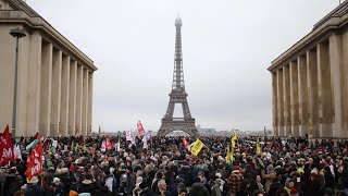 Tens of thousands of protesters across France call on Macron not to sign immigration law [upl. by Oniuqa]