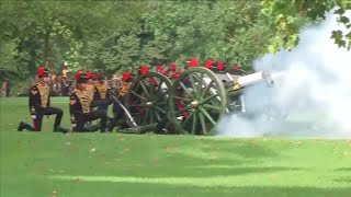 Gun salutes fired in tribute to queen [upl. by Euqinomahs923]