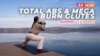 30 MIN  ABS amp MEGA BURN GLUTES  Home Workout  Dumbbells amp Bands [upl. by Eelirrem]