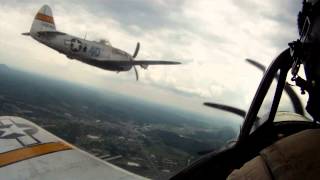 Two P47 Thunderbolts in flight cockpit video [upl. by Analah]