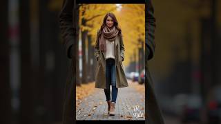 Top Trend Autumn Winter 2024 Street Fashion Khaki Coat amp Taupe Knit Scarf with Skinny Jeans amp Boots [upl. by Selym]