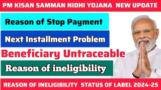 PM KisanReason for Stop PaymentUntraceable Beneficiary  ineligibility  Status of Label  202425 [upl. by Grimes]