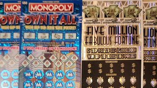 MONOPOLY VS FABULOUS FORTUNE 50 TICKET BATTLE MULTIPLE WINNERS PA LOTTERY 50 SCRATCH OFF TICKETS [upl. by Ilat]