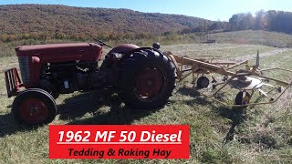 MF 50 Diesel Tedding amp Raking Hay w Vermeer TR90  On The High Ground [upl. by Edyaj58]